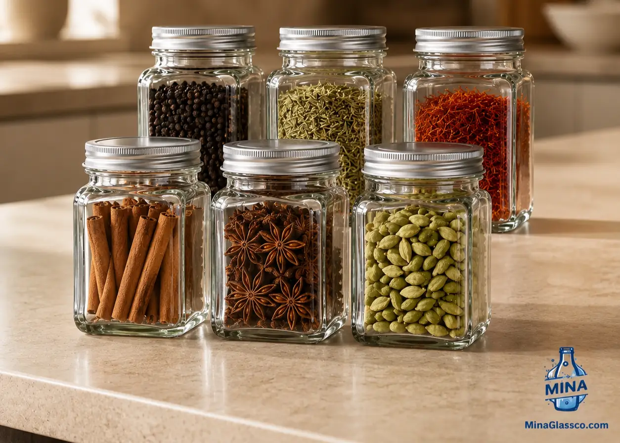 کاربرد جار شیشه‌ ای چهارگوش درب کانتینری
